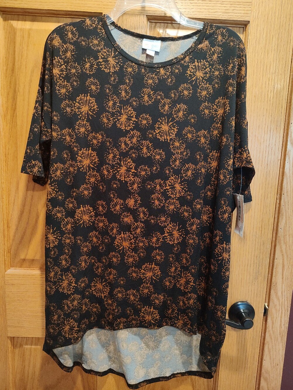 LuLaRoe Black Tee with Brown Dandelion Print